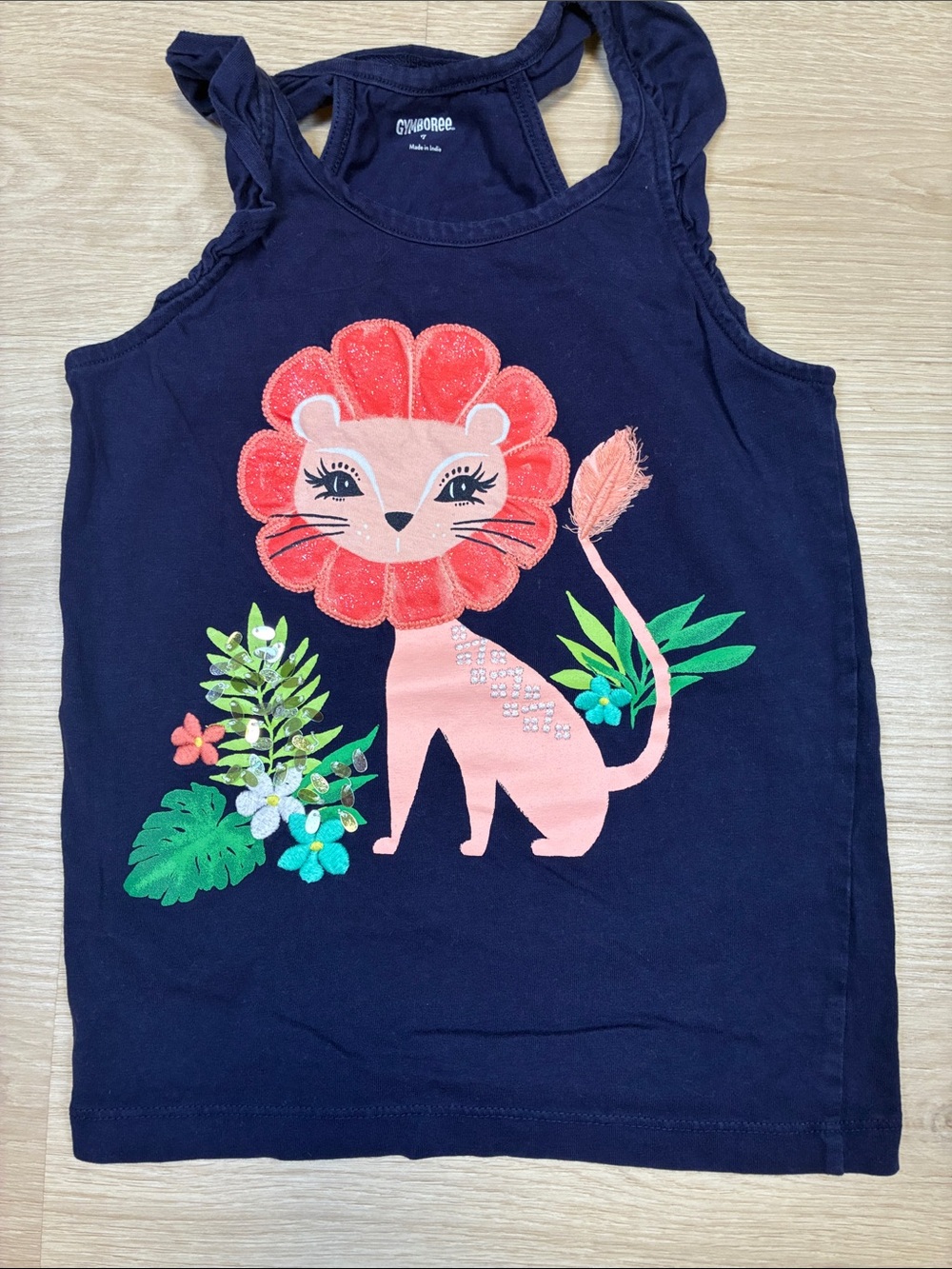 Gymboree Navy Tank Top with Pink & Coral Lion Graphic